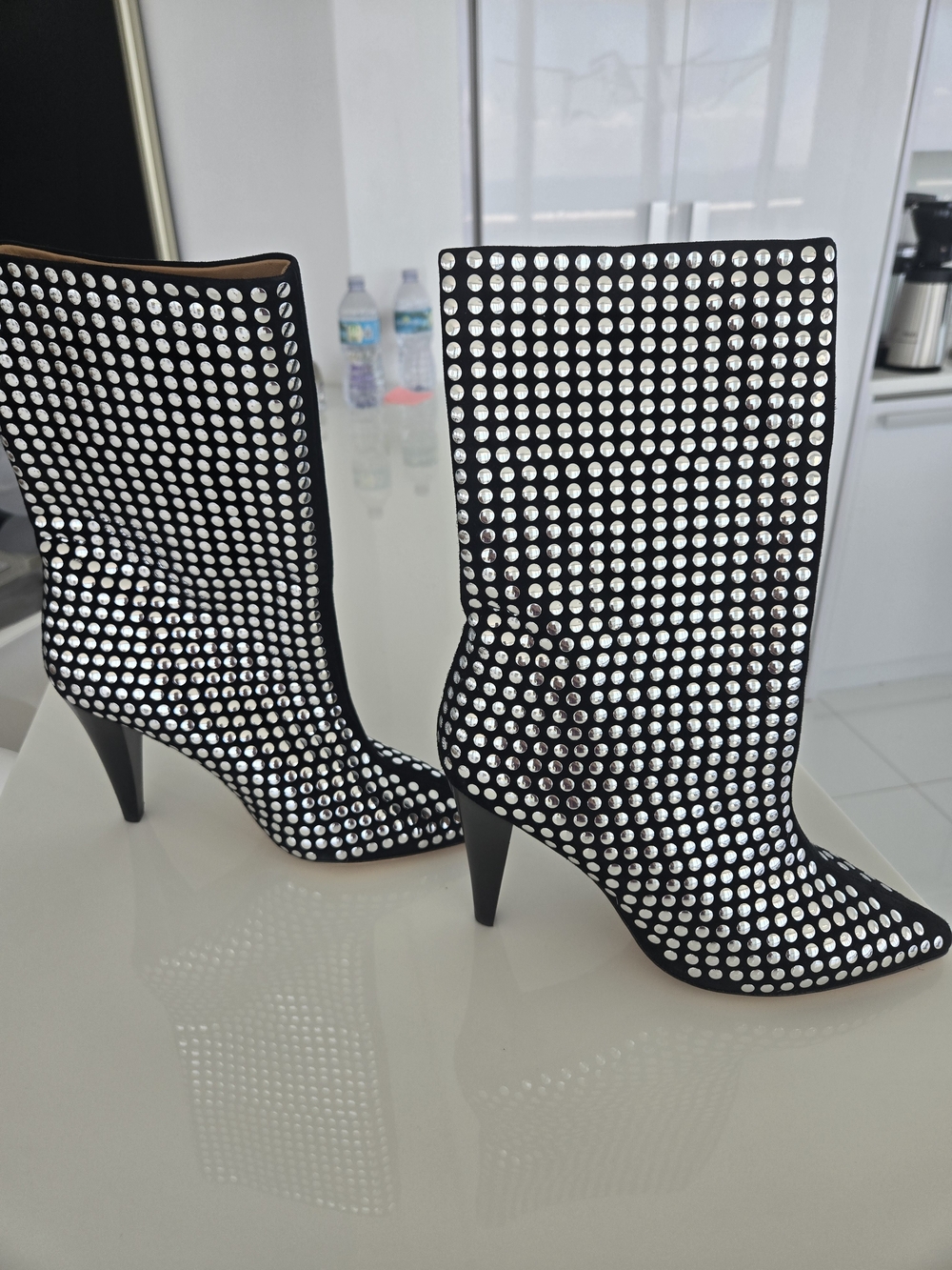 Iro Maloofy Black Leather Studded Mid-Calf Heeled Boots, Size 40, Retail $995